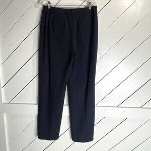 Talbots Pants Size 10 Navy Blue Stretch Pintuck Seamed Straight Leg Button Front